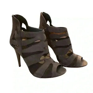 Loeffler Randall Brown Mesh and Suede Open Toe Heeled Bootie Size 8.5